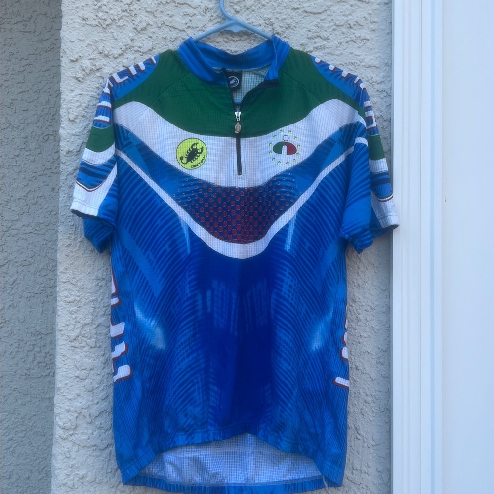 Castelli Men's Vintage Italia Blue Short Sleeve 1/4 Zip Cycle Jersey Size XL